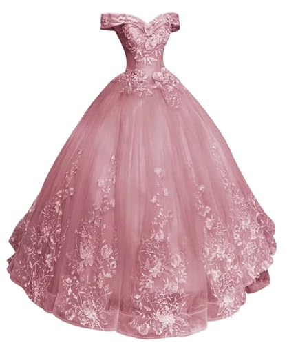 HAIBFJIN Quinceanera Kleider Damen Prinzessin Ballkleider Langes Abendkleid Mit Spitzenapplikationen Tüll Abendkleider von HAIBFJIN