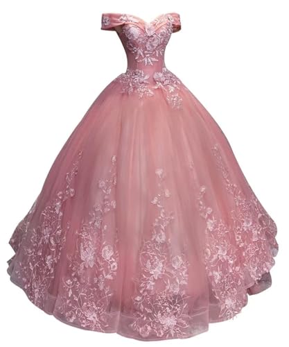 HAIBFJIN Quinceanera Kleider Damen Prinzessin Ballkleider Langes Abendkleid Mit Spitzenapplikationen Tüll Abendkleider von HAIBFJIN