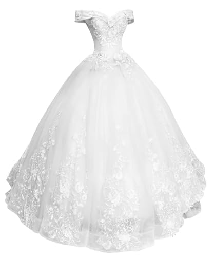 HAIBFJIN Quinceanera Kleider Damen Prinzessin Ballkleider Langes Abendkleid Mit Spitzenapplikationen Tüll Abendkleider von HAIBFJIN