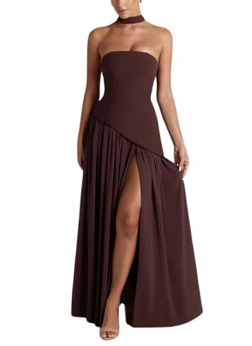 HAIBFJIN Trägerloses Abendkleid Hochzeitsgäste Ballkleider mit Schalldämpfer Elegante Lange Clubbing-Kleider mit Schlitz von HAIBFJIN