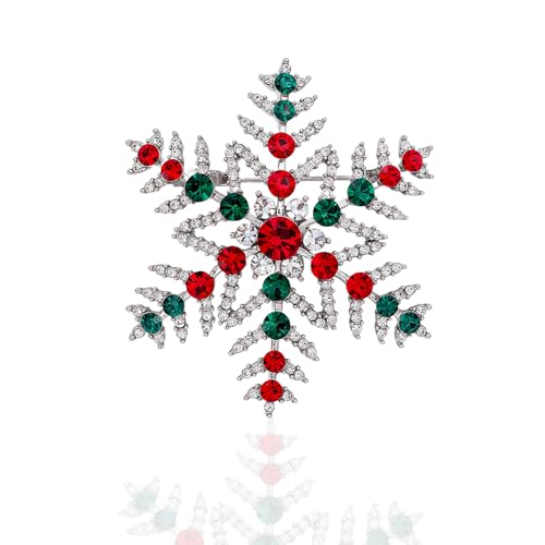 HAICN Schneeflocken-Brosche Rot Grün Strass Kristall Weihnachten Brosche Schneeflocken Vintage Elegant Schal Anzug Alltagskleidung Dekoration für Frauen Mädchen von HAICN