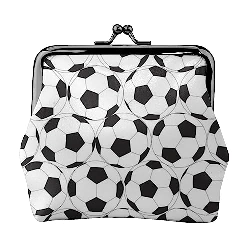 Bowlingball-Münzgeldbörse, Leder-Münzgeldbörse für Damen und Herren, persönliche kleine Münztasche, niedliche Münztasche mit Kussschloss, Schwarz-weißes Fußball-Muster, Einheitsgröße, Niedlich von HAICOM