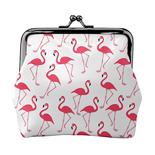 Bunte Geldbörse aus Ziegelstein, Leder-Münzgeldbörse für Damen und Herren, persönliche kleine Münztasche, niedliche Münztasche mit Kussschloss, Rosa Flamingo-Muster, Einheitsgröße, Niedlich von HAICOM