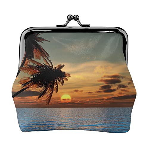 Coole Schlagzeug-Münzgeldbörse, Leder-Münzgeldbörse für Damen und Herren, persönliche kleine Münztasche, niedliche Münztasche mit Kussschloss, Sunset Palme Ocean, Einheitsgröße, Niedlich von HAICOM