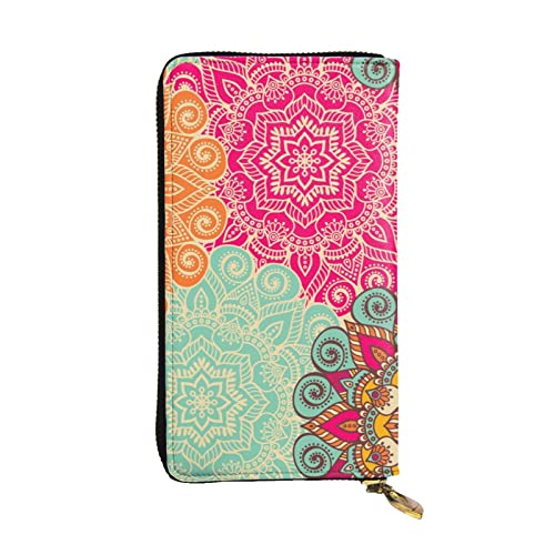 Damen-Geldbörse, abstraktes Pilz, buntes Mandala-Leder, niedliche Clutch-Geldbörse für Damen, minimalistisch, wasserdicht, Kartenhalter, Clutch-Tasche, Boho-Mandala, bunte Blumen, Einheitsgröße von HAICOM