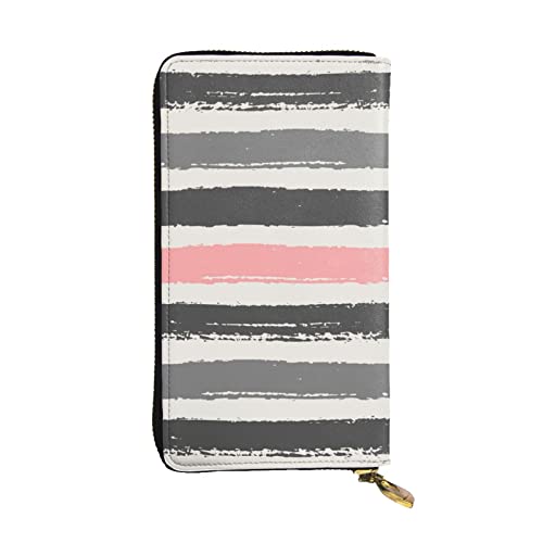 Damen-Geldbörse aus Leder, Motiv: Sonnenuntergang am Strand, niedlich, minimalistisch, wasserdicht, Kartenhalter, Clutch-Tasche, Rosa hell- und dunkelgraue Streifen., Einheitsgröße von HAICOM