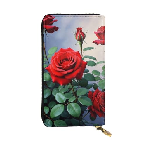 Damen-Geldbörse aus Leder, abstrakter Stil, bunte Blumen, niedlich, minimalistisch, wasserdicht, Kartenhalter, Clutch-Tasche, rote rose, Einheitsgröße von HAICOM