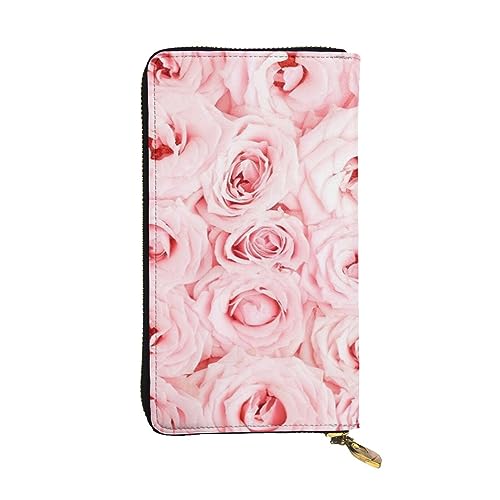 Damen-Geldbörse aus Leder mit Popcorn-Aufdruck, niedlich, minimalistisch, wasserdicht, Kartenhalter, Clutch-Tasche, Rosa frische Rosen, Einheitsgröße von HAICOM