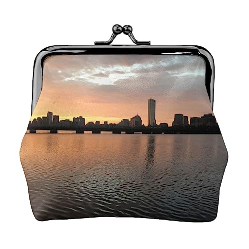 Geldbörse mit Pfotenabdruck, Leder-Münzgeldbörse für Damen und Herren, persönliche kleine Münztasche, niedliches Münzfach mit Kussschloss, City Skyline Sunset, Einheitsgröße, Niedlich von HAICOM