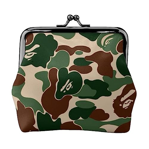 Grüne Münzgeldbörse, Leder-Münzgeldbörse für Damen und Herren, persönliche kleine Münztasche, niedliches Münzfach mit Kussschloss, camouflage grün, Einheitsgröße, Niedlich von HAICOM