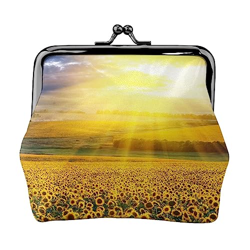 Grüne tropische Pflanzen und Wasserfall-Münzgeldbörse, Leder-Münzgeldbörse für Damen und Herren, persönliche kleine Münztasche, niedliche Münztasche mit Kussschloss, goldene Sonnenblume, von HAICOM