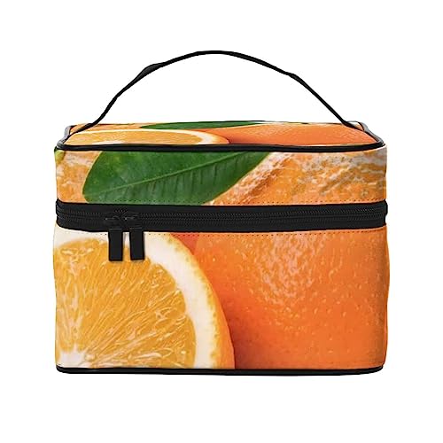 HAICOM Make-up-Tasche, Organizer, groß, Strand und Sonnenuntergang, bedruckte Reise-Kosmetiktasche mit Reißverschluss für Damen und Make-up-Künstler, tragbare quadratische Tasche, Orange, von HAICOM