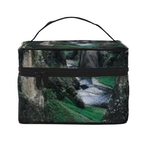 HAICOM Make-up-Tasche, Organizer, große Cartoon-Frosch-bedruckte Reise-Kosmetiktasche mit Reißverschluss für Frauen und Make-up-Künstler, tragbare quadratische Tasche, Canyon Cliff Moss, Einheitsgröße von HAICOM