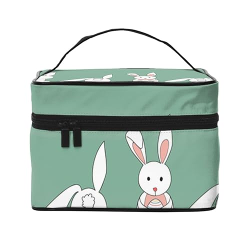 HAICOM Make-up-Tasche, Organizer, große Cartoon-Frosch-bedruckte Reise-Kosmetiktasche mit Reißverschluss für Frauen und Make-up-Künstler, tragbare quadratische Tasche, Osterhase, Einheitsgröße von HAICOM