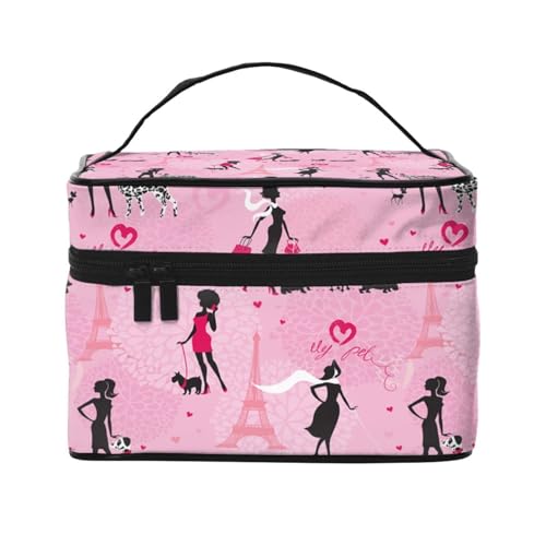 HAICOM Make-up-Tasche, Organizer, große Cartoon-Frosch-bedruckte Reise-Kosmetiktasche mit Reißverschluss für Frauen und Make-up-Künstler, tragbare quadratische Tasche, Paris Mops, Einheitsgröße von HAICOM