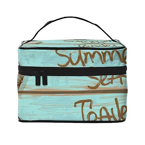 HAICOM Make-up-Tasche, Organizer, große Flip-Flops, Kalligraphie, Strandschuhe, bedruckte Reise-Kosmetiktasche mit Reißverschluss für Damen und Make-up-Künstler, tragbare quadratische Tasche, Marine von HAICOM