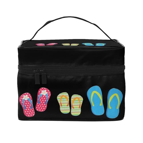 HAICOM Make-up-Tasche, Organizer, große Flip-Flops, Kalligraphie, Strandschuhe, bedruckte Reise-Kosmetiktasche mit Reißverschluss für Damen und Make-up-Künstler, tragbare quadratische Tasche, Flip von HAICOM