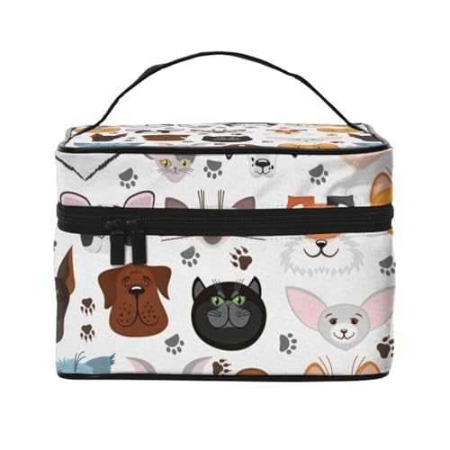 HAICOM Make-up-Tasche, Organizer, große Katzen- und Hundegesichter, Bulldogge, Beagle, Labrador, bedruckte Reise-Kosmetiktasche mit Reißverschluss für Frauen und Make-up-Künstler, tragbare von HAICOM