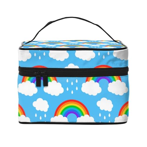 HAICOM Make-up-Tasche, Organizer, große Kosmetiktasche mit Reißverschluss für Damen und Make-up-Künstler, tragbar, quadratisch, mit Aufdruck "Happy Thanksgiving", mit Reißverschluss, Rainbow Clouds von HAICOM