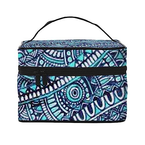 HAICOM Make-up-Tasche, Organizer, große Kosmetiktasche mit Reißverschluss für Damen und Make-up-Künstler, tragbar, quadratisch, mit Aufdruck "Happy Thanksgiving", mit Reißverschluss, Retro blaue von HAICOM