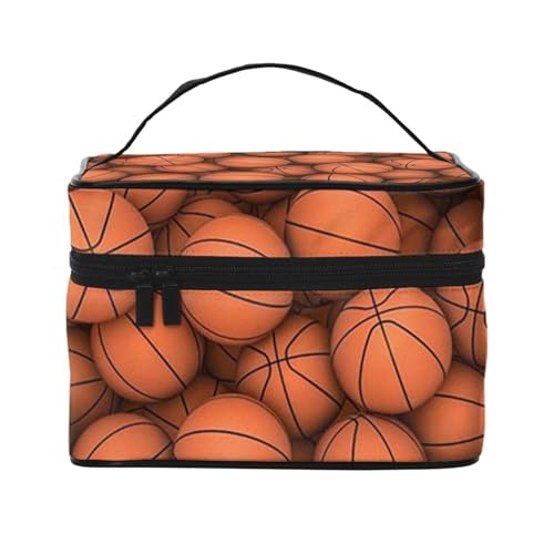 HAICOM Make-up-Tasche, Organizer, große Pride-Flagge, bedruckte Reise-Kosmetiktasche mit Reißverschluss für Frauen und Make-up-Künstler, tragbare quadratische Tasche, Basketball orange, Einheitsgröße von HAICOM