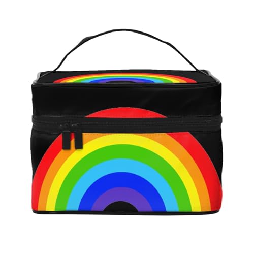 HAICOM Make-up-Tasche, Organizer, große Pride-Flagge, bedruckte Reise-Kosmetiktasche mit Reißverschluss für Frauen und Make-up-Künstler, tragbare quadratische Tasche, regenbogenfarben, Einheitsgröße von HAICOM