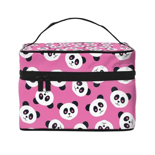 HAICOM Make-up-Tasche, Organizer, große Strandmuscheln, Seestern, Sanddruck, Reise-Kosmetiktasche mit Reißverschluss, für Damen und Make-up-Künstler, tragbare quadratische Tasche, Rosa Panda, von HAICOM