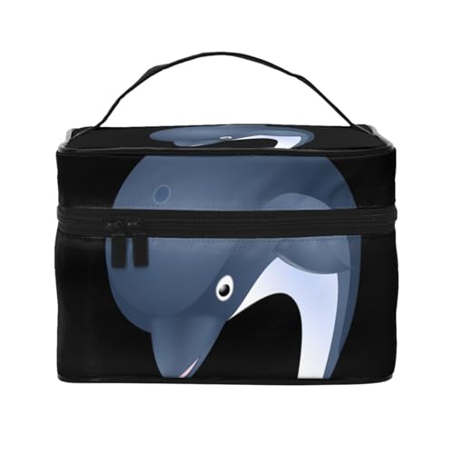 HAICOM Make-up-Tasche, Organizer, große bedruckte Reise-Kosmetiktasche mit Reißverschluss für Frauen und Make-up-Künstler, tragbare quadratische Tasche, Delfin, Einheitsgröße von HAICOM