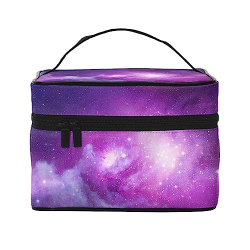 HAICOM Make-up-Tasche, Organizer, große rosa Schleife, bedruckt, Reise-Kosmetiktasche mit Reißverschluss, für Damen und Make-up-Künstler, tragbare quadratische Tasche, Purple & Blue Galaxy, von HAICOM