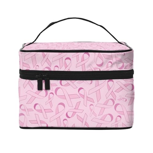 HAICOM Make-up-Tasche, Organizer, große rosa Schleife, bedruckt, Reise-Kosmetiktasche mit Reißverschluss, für Damen und Make-up-Künstler, tragbare quadratische Tasche, Rosa Schleifenmuster, von HAICOM