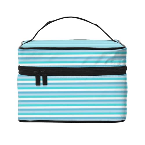 HAICOM Make-up-Tasche, Organizer, große schöne Ostereier, bedruckte Reise-Kosmetiktasche mit Reißverschluss für Frauen und Make-up-Künstler, tragbare quadratische Tasche, Blau gestreift, Einheitsgröße von HAICOM