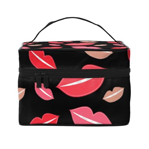 HAICOM Make-up-Tasche, Organizer, große schöne Ostereier, bedruckte Reise-Kosmetiktasche mit Reißverschluss für Frauen und Make-up-Künstler, tragbare quadratische Tasche, Lippen, Einheitsgröße von HAICOM