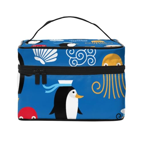 HAICOM Make-up-Tasche, Organizer, große schöne Ostereier, bedruckte Reise-Kosmetiktasche mit Reißverschluss für Frauen und Make-up-Künstler, tragbare quadratische Tasche, Pinguin-Schildkröte, von HAICOM