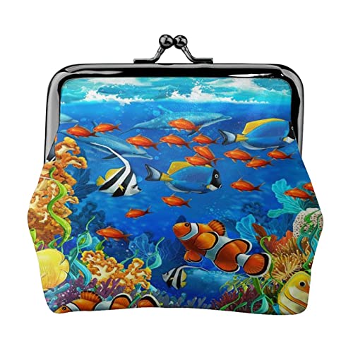 Hunde-Münzgeldbörse, Leder-Münzgeldbörse für Damen und Herren, persönliche kleine Münztasche, niedliche Münztasche mit Kussschloss, Ocean Tropical Fish Coral Undersea World, Einheitsgröße, Niedlich von HAICOM