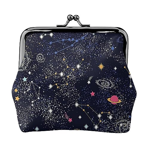 Hunter Münzgeldbörse mit Blumenmuster, Leder, Münzbörse für Damen und Herren, persönliche kleine Münztasche, niedliches Münzfach mit Kussschloss, Grün, Sternbild Star Cluster Galaxien, Einheitsgröße, von HAICOM