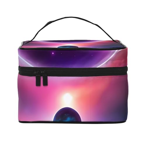 Make-up-Tasche, Organizer, groß, Sci-Fi-Planet, bedruckt, Reise-Kosmetiktasche mit Reißverschluss, für Damen und Make-up-Künstler, tragbare quadratische Tasche, Bunter Himmelskörper, Einheitsgröße von HAICOM