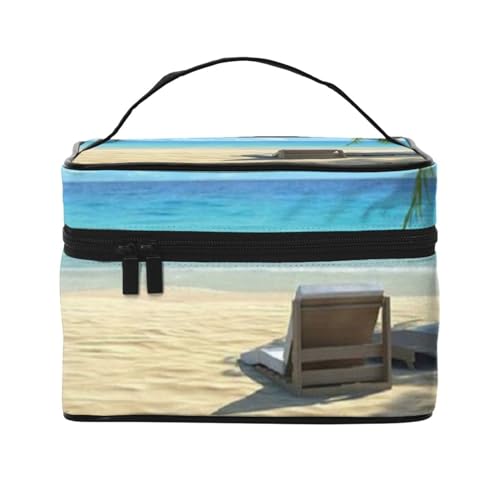 Make-up-Tasche, Organizer, groß, viele Farben, Eiscreme, bedruckt, Reise-Kosmetiktasche mit Reißverschluss, für Damen und Make-up-Künstler, tragbare, quadratische Tasche, Hawaiianischer Strand mit von HAICOM