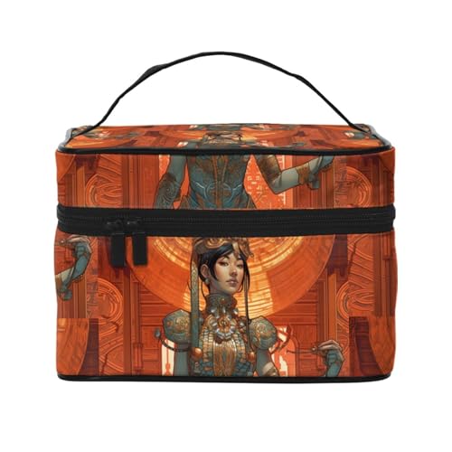 Make-up-Tasche, Organizer, große Kreuzbeine, Totenkopf-Druck, Reise-Kosmetiktasche mit Reißverschluss, für Damen und Make-up-Künstler, tragbare quadratische Tasche, Asiatische Frau, Einheitsgröße von HAICOM