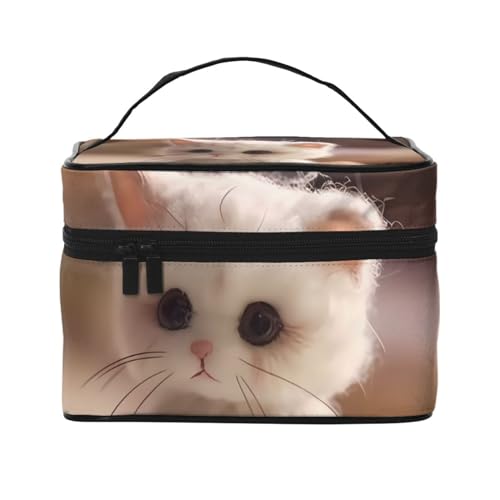 Make-up-Tasche, Organizer, große Plüsch-Katze, bedruckt, Reise-Kosmetiktasche mit Reißverschluss, für Frauen und Make-up-Künstler, tragbare quadratische Tasche, Plüsch-Katze, Einheitsgröße von HAICOM