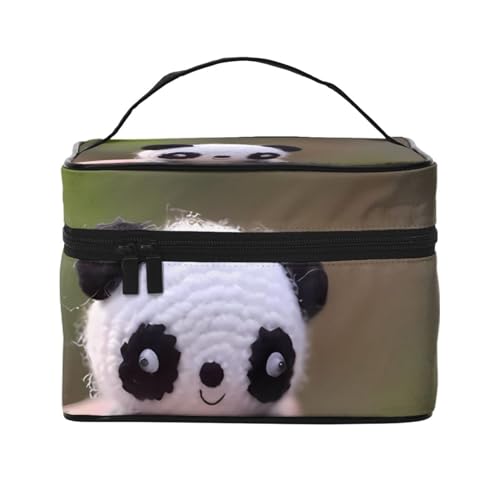 Make-up-Tasche, Organizer, große Plüsch-Katze, bedruckt, Reise-Kosmetiktasche mit Reißverschluss, für Frauen und Make-up-Künstler, tragbare quadratische Tasche, Woll-Panda, Einheitsgröße von HAICOM