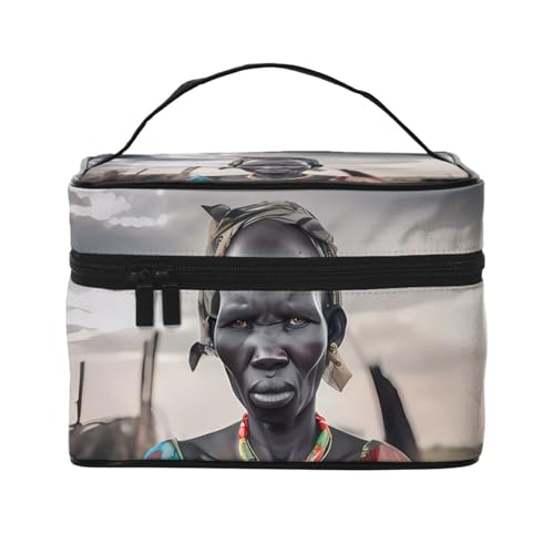 Make-up-Tasche, Organizer, große afrikanische Frauen, bedruckte Reise-Kosmetiktasche mit Reißverschluss für Frauen und Make-up-Künstler, tragbare quadratische Tasche, Afrikanische Frauen, von HAICOM