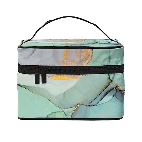 Make-up-Tasche, Organizer, große blaue glänzende Sterne, bedruckte Reise-Kosmetiktasche mit Reißverschluss für Frauen und Make-up-Künstler, tragbare quadratische Tasche, Bunter Marmor, Einheitsgröße von HAICOM