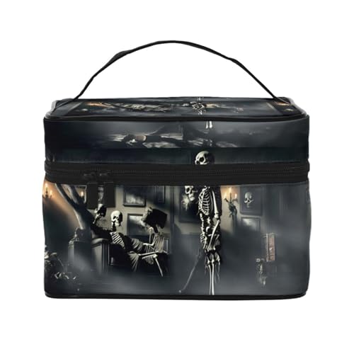 Make-up-Tasche, Organizer, großes Pferd mit Rüstung, bedruckt, Reise-Kosmetiktasche mit Reißverschluss, für Damen und Make-up-Künstler, tragbare quadratische Tasche, Skull Warrior, Einheitsgröße von HAICOM