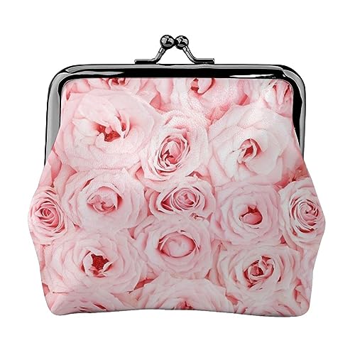 Münzbörse mit Popcorn-Aufdruck, Leder-Münzgeldbörse für Damen und Herren, persönliche kleine Münztasche, niedliches Münzfach mit Kussschloss, Rosa frische Rosen, Einheitsgröße, Niedlich von HAICOM