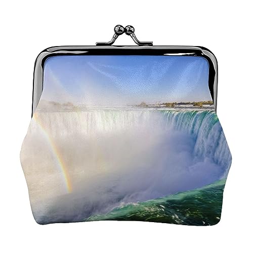 Münzgeldbörse mit buntem Muster, Leder-Münzgeldbörse für Damen und Herren, persönliche kleine Münztasche, niedliches Münzfach mit Kussschloss, Wasserfall und Regenbogen, Einheitsgröße, Niedlich von HAICOM