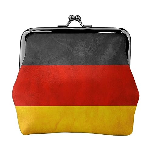 Münzgeldbörse mit rotem Hintergrund, goldener Schnee, Leder-Münzgeldbörse für Damen und Herren, persönliche kleine Münztasche, niedliche Münztasche mit Kussschloss, Deutschland Flagge, Einheitsgröße, von HAICOM