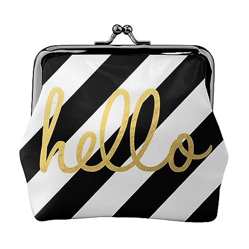 Münzgeldbörse mit schwarzem Hintergrund, Leder-Münzgeldbörse für Damen und Herren, persönliche kleine Münztasche, niedliche Münztasche mit Kussschloss, Hello Striped, Einheitsgröße, Niedlich von HAICOM