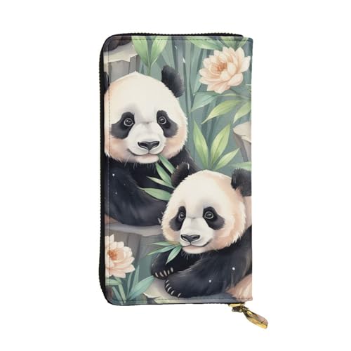 Niedliche Pandas-Leder-Damen-Geldbörse, niedliche Clutch-Geldbörse für Damen, minimalistisch, wasserdicht, Kartenhalter, Clutch-Tasche, Süße Pandas, Einheitsgröße von HAICOM