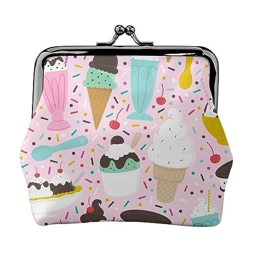 Süßes Eiscreme-Münzgeldbörse, Leder-Münzgeldbörse für Damen und Herren, persönliche kleine Münztasche, niedliche Münztasche mit Kussschloss, Sweet Ice Cream, Einheitsgröße, Niedlich von HAICOM