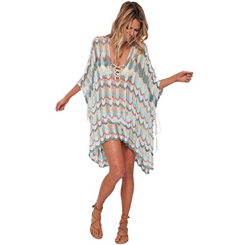 HAIGOU Damen Gestrickte Strandkleid Sommer Strandponcho Strandurlaub Badeanzug Bikini Cover-Ups von HAIGOU